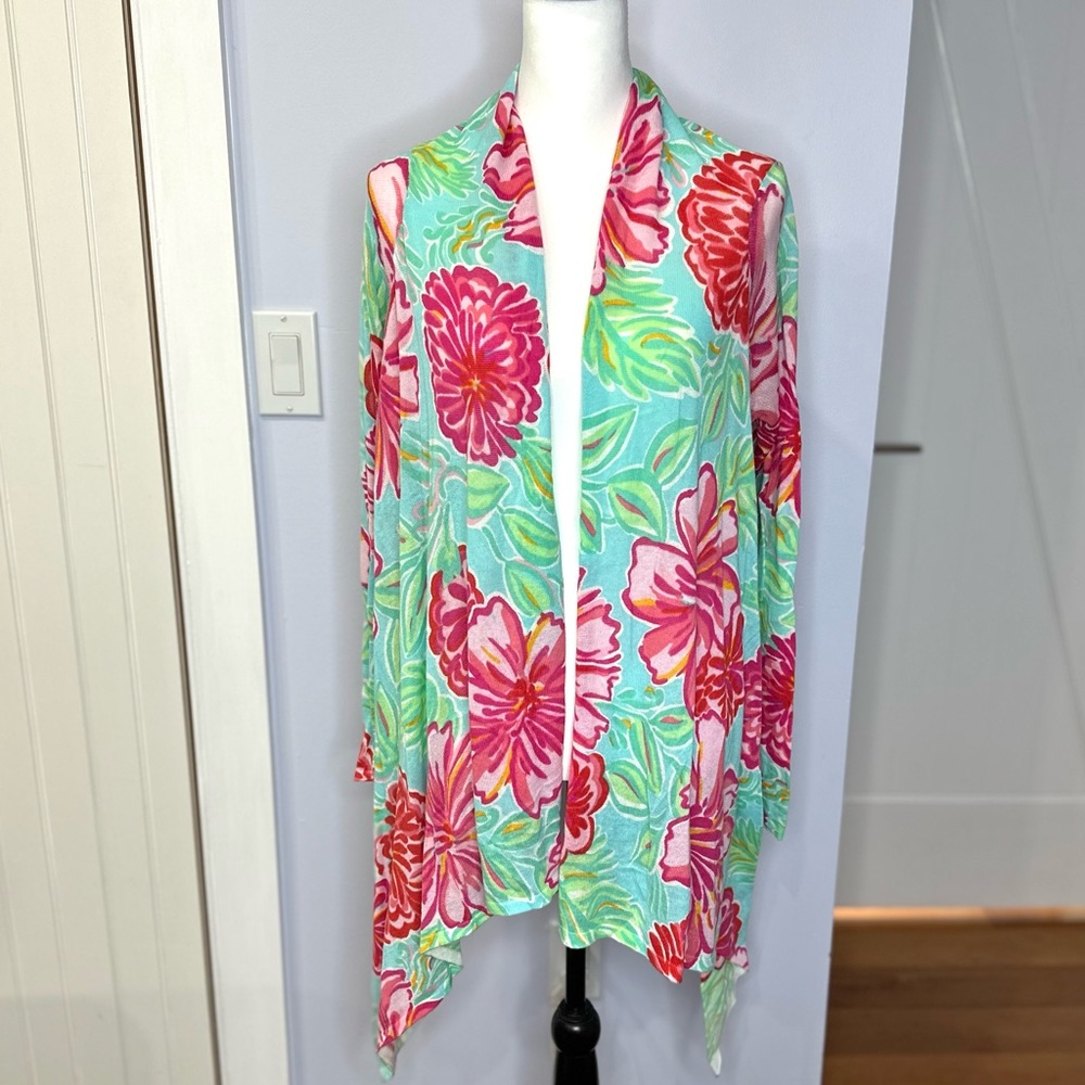 Lilly Pulitzer Bright Floral wrap sweater. 100% cotton; sz L/XL Great condition